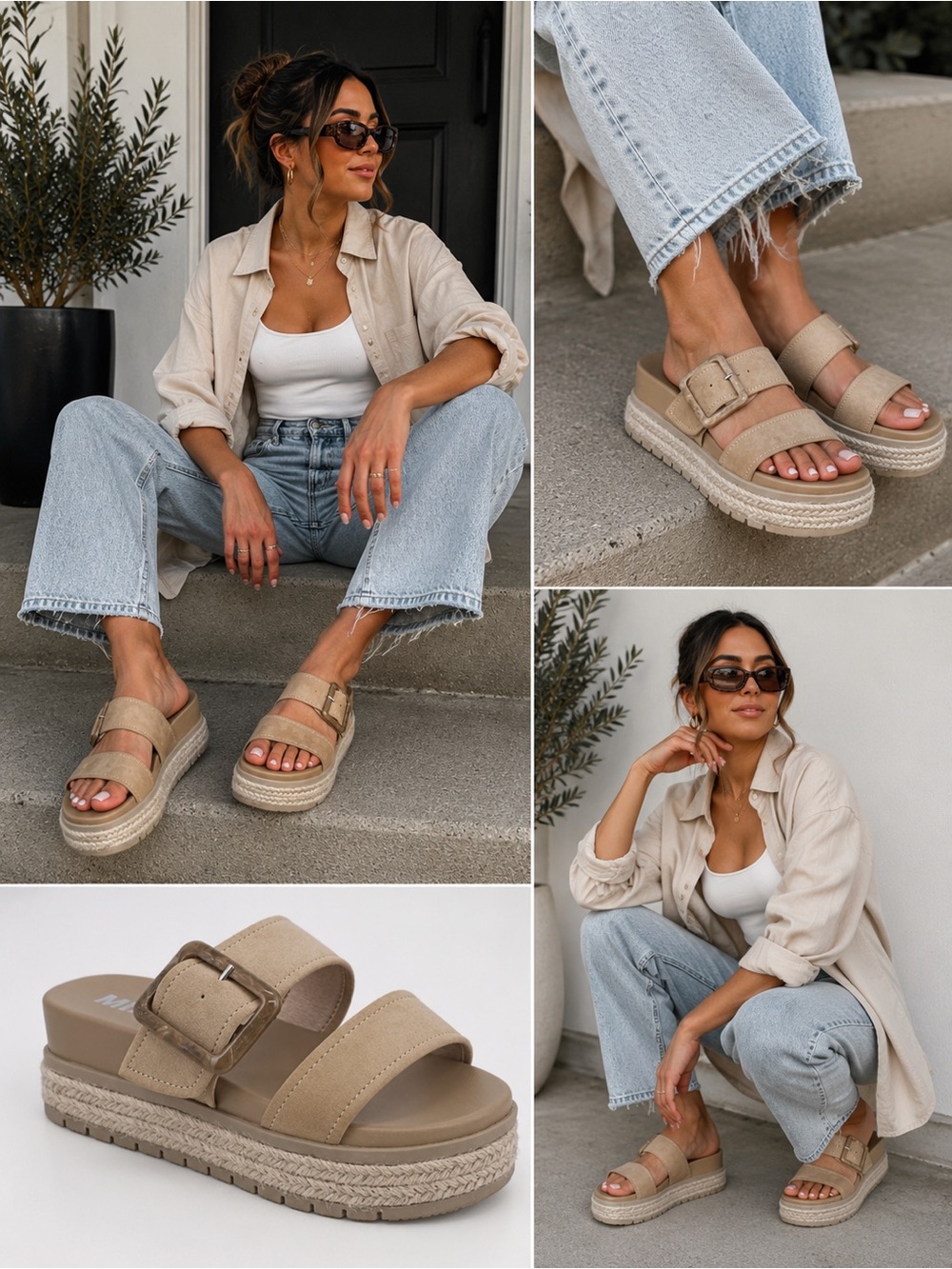 MIA Platform Espadrille Slide Sandals Beige Buckle Size 10
